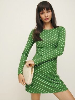 Reformation Green Polka Dot Long Sleeve Dress